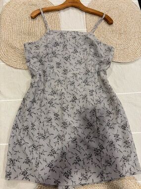 Vintage Gray Floral Spaghetti-Strap Mini Dress/short